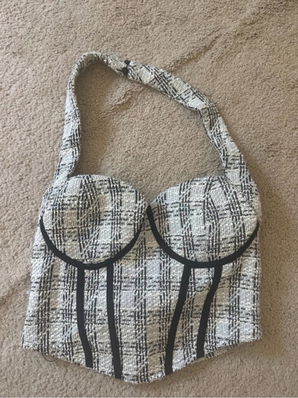 privy Black and White Tweed Bustier Tote